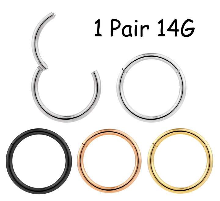 1 Pair 14G (thickest) Stainless Steel Polished Hinged Hoop Sleeper Earrings 6mm - 12mm