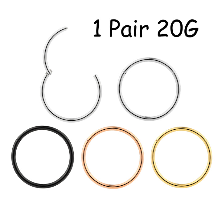 1 Pair 20G (thinnest) Titanium Polished Hinged Hoop Sleeper Earrings 6mm – 10mm