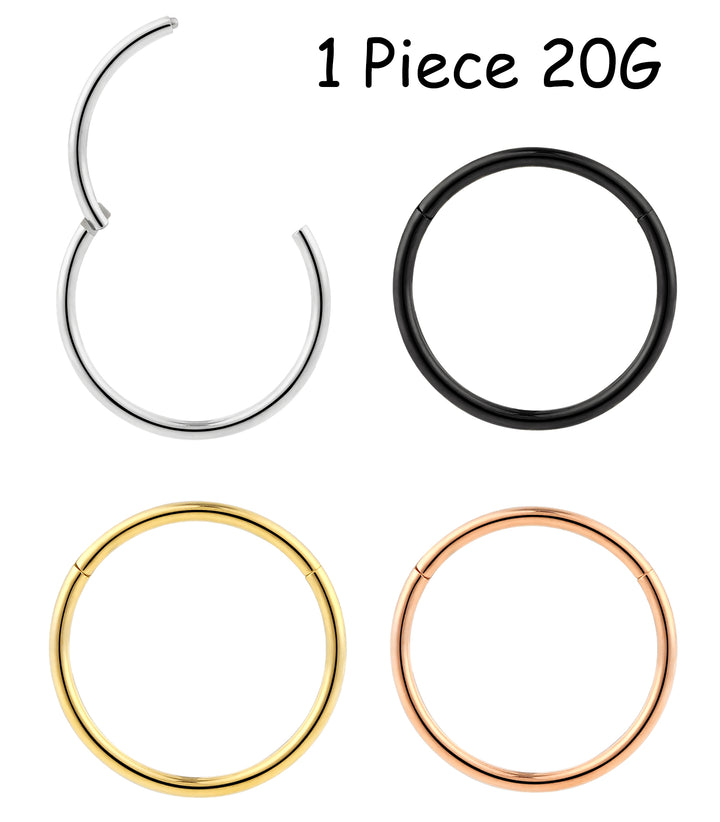 1 Piece 20G (thinnest) Stainless Steel Polished Hinged Hoop Segment Nose Ring Earring 6mm – 10mm