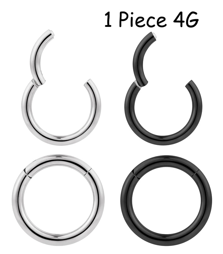 1 Piece 4G Stainless Steel Polished Hinged Hoop Segment Nose Ring Earring 14mm – 20mm