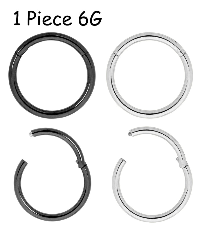 1 Piece 6G (thickest) Titanium Polished Hinged Hoop Segment Ring Earring 10mm-20mm